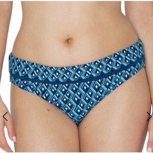 Curvy Kate Wanderlust Fold Over Swim Bikini Brief in Blue Mix XS